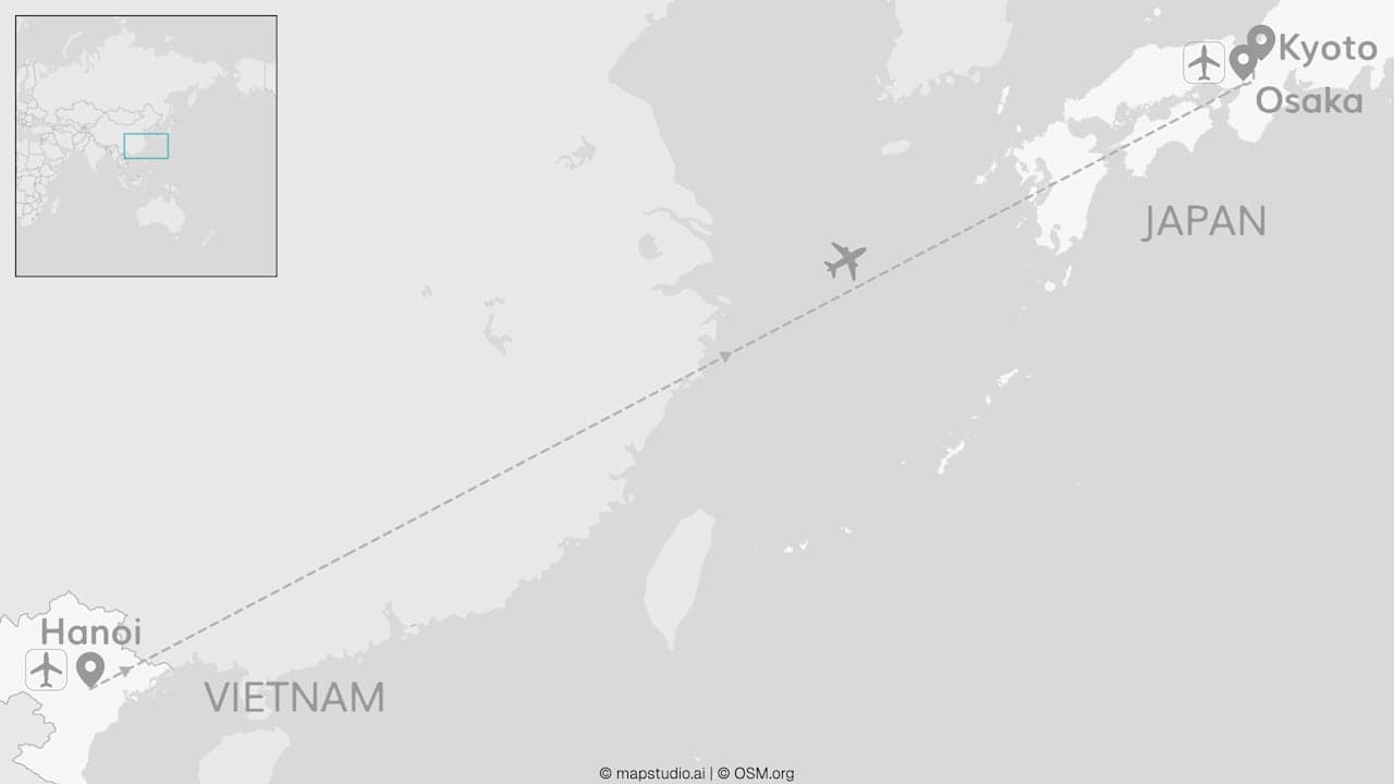 2 for 1 Japan: Kyoto & Osaka plus Hanoi