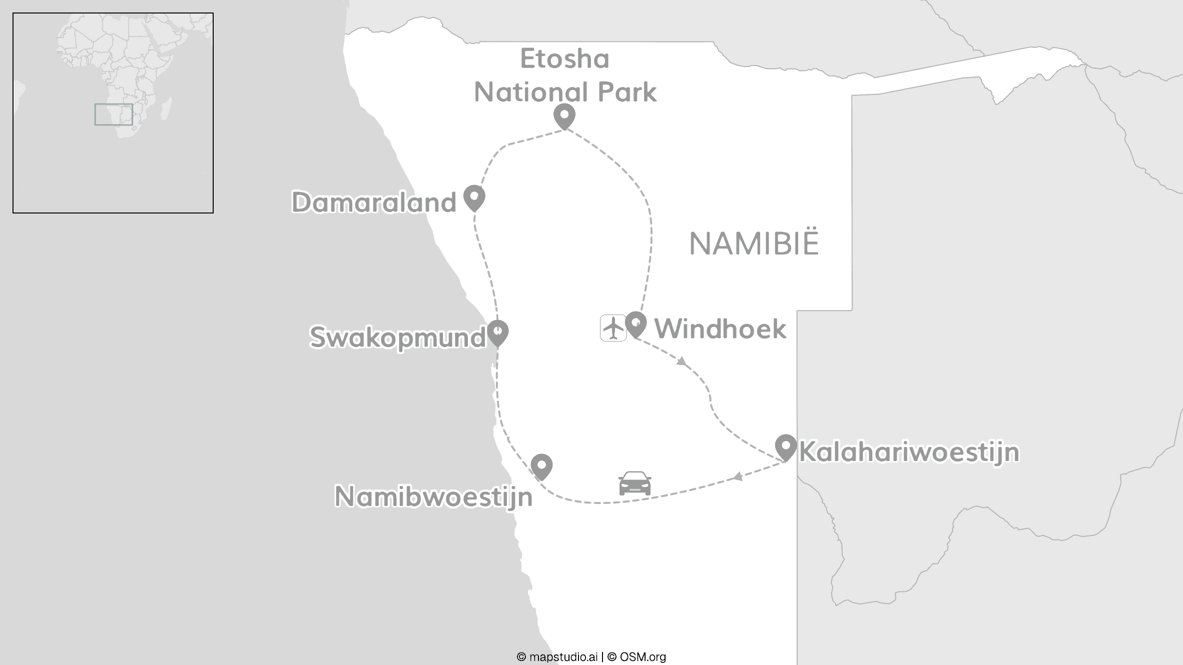 Namibië roadtrip: van Etosha safari naar de woestijn
